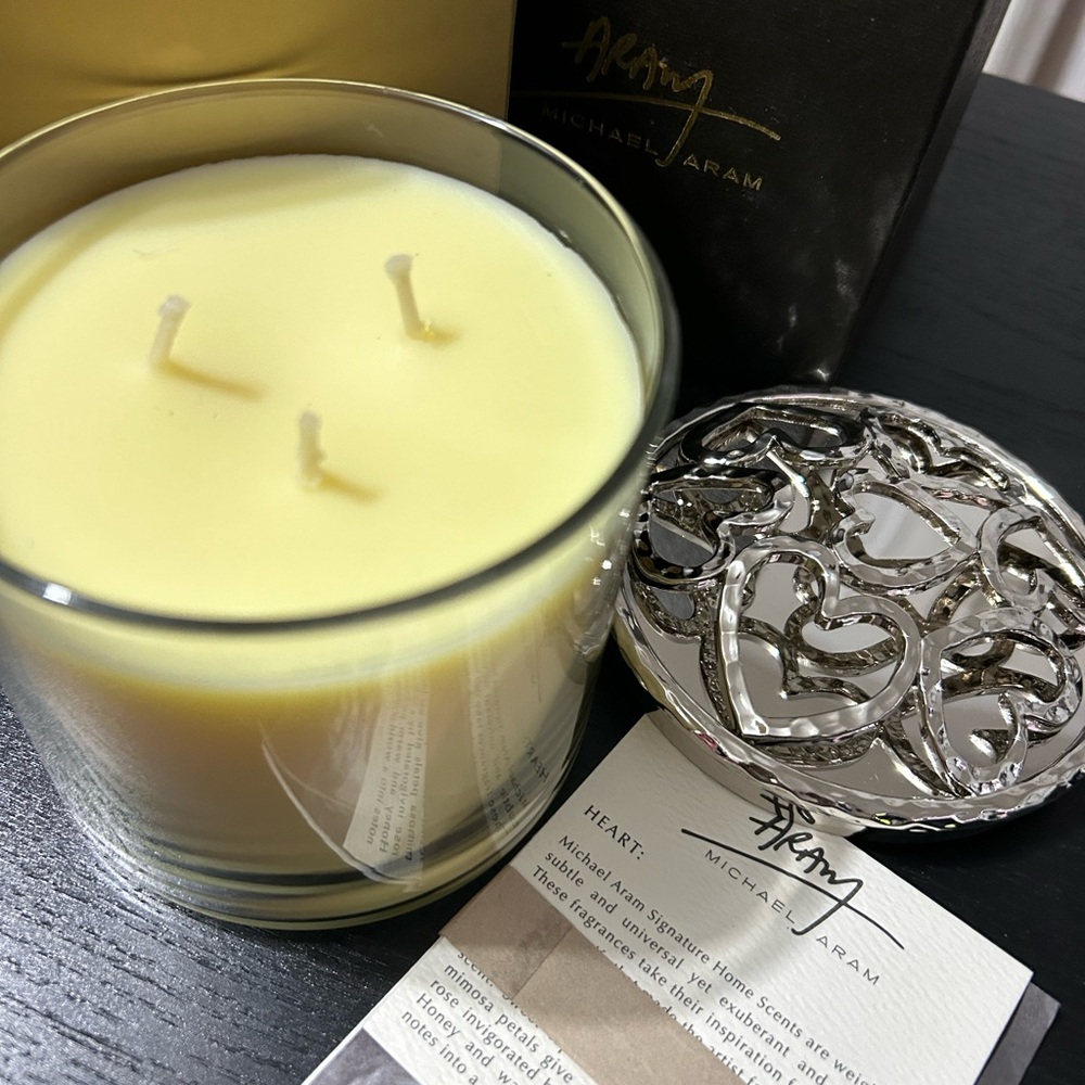 New Michael Aram heart Triple-Wick Glass Candle with mirrored Lid